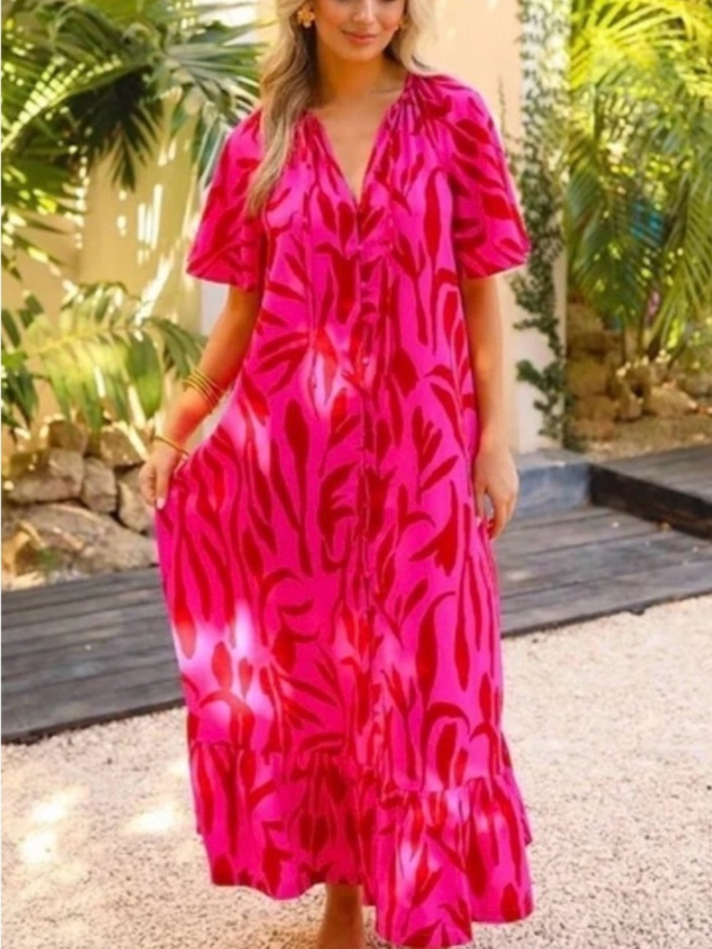 Buddy Love Hot Pink & Fuchsia Abstract Print Maxi Dress